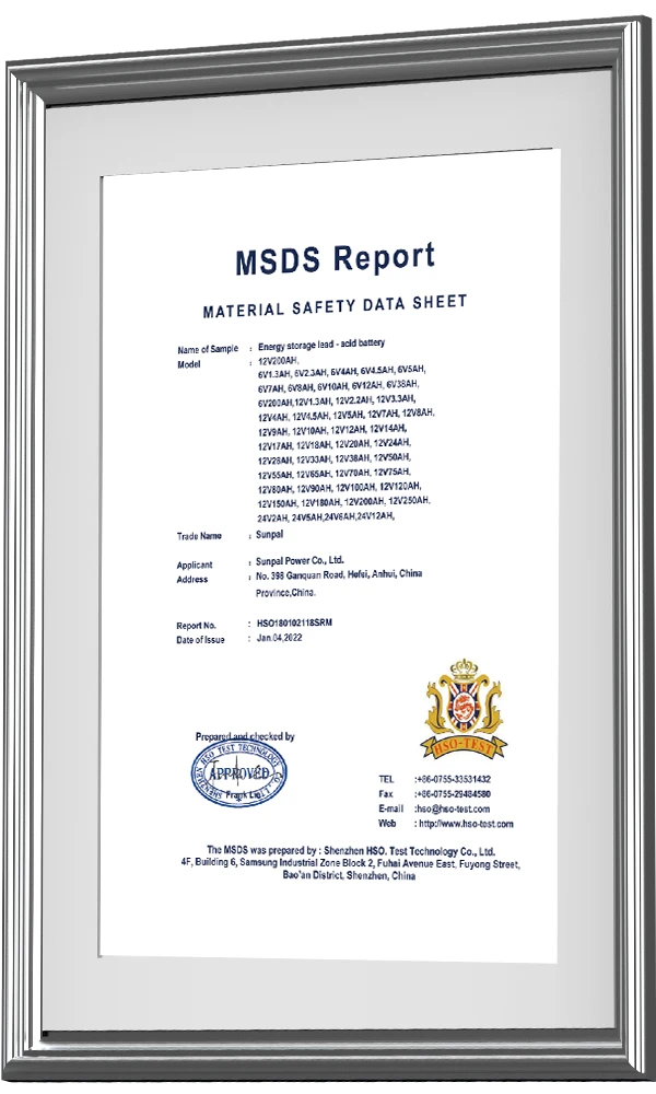Sunpal has a complete set of MSDS (Material Safety Data Sheet) and safety transportation reports.