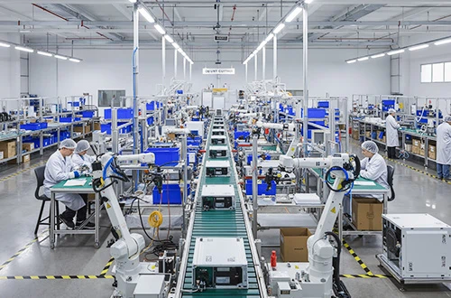 The Sunpal photovoltaic inverter precision manufacturing workshop showcases the assembly process and rigorous aging tests conducted by skilled technicians.