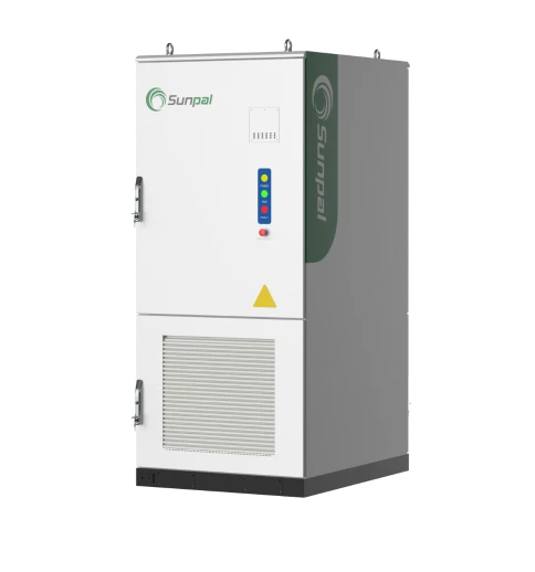 White outdoor energy storage cabinet with front display and ventilation panel.