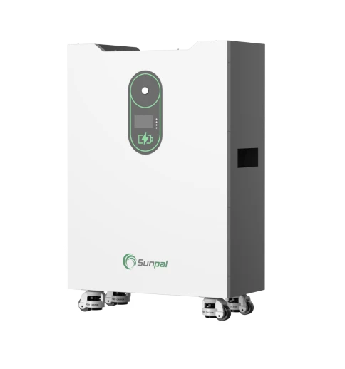 White floor-mounted LiFePO₄ battery cabinet with wheels and front display.