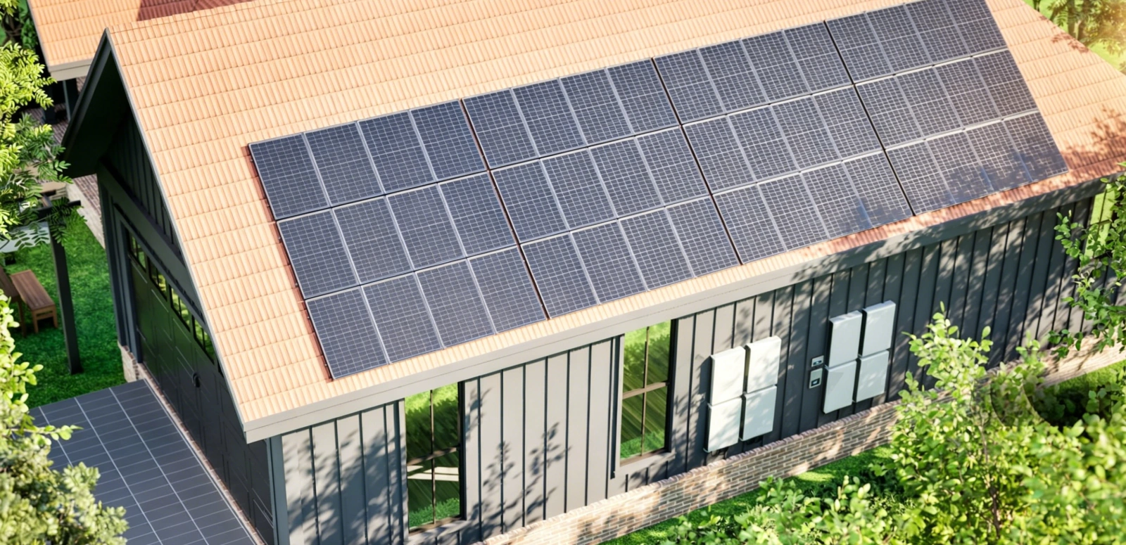 Rooftop solar panels on a family home in California.