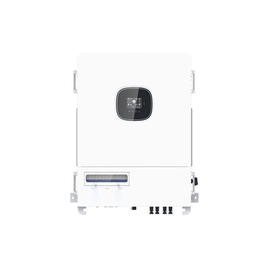 White wall-mounted three-phase off-grid PV inverter with a front display.