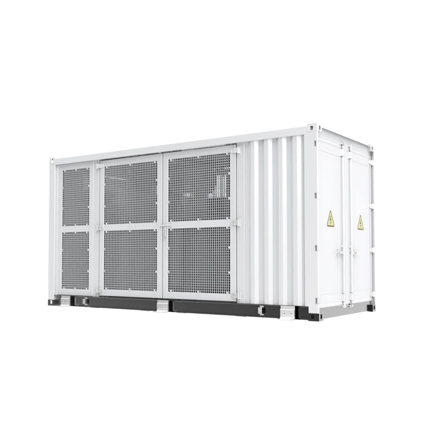 Three-quarter perspective view of a white, industrial skid-mounted 6.5MVA integrated transformer station featuring an open-air transformer core with cooling fins on the left and a large enclosed white electrical cabinet on the right, isolated on a white background.