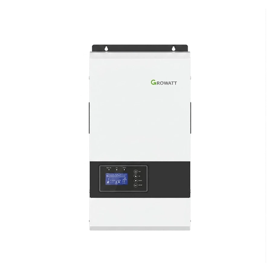 White wall-mounted inverter with a small front display.