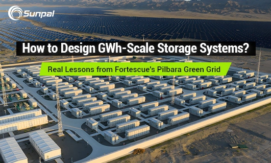 A large off-grid battery storage site near a solar farm.