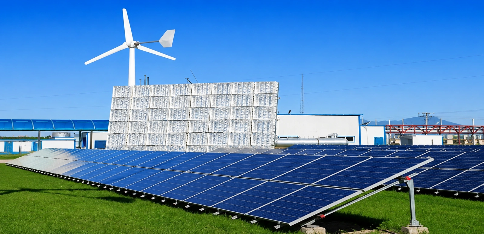Custom adjustable ground-mounted wind-solar hybrid PV system for a Spanish industrial factory